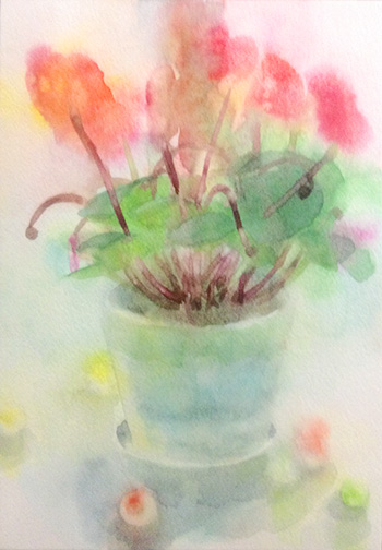 透明水彩でシクラメンとビー玉の描き方手順4