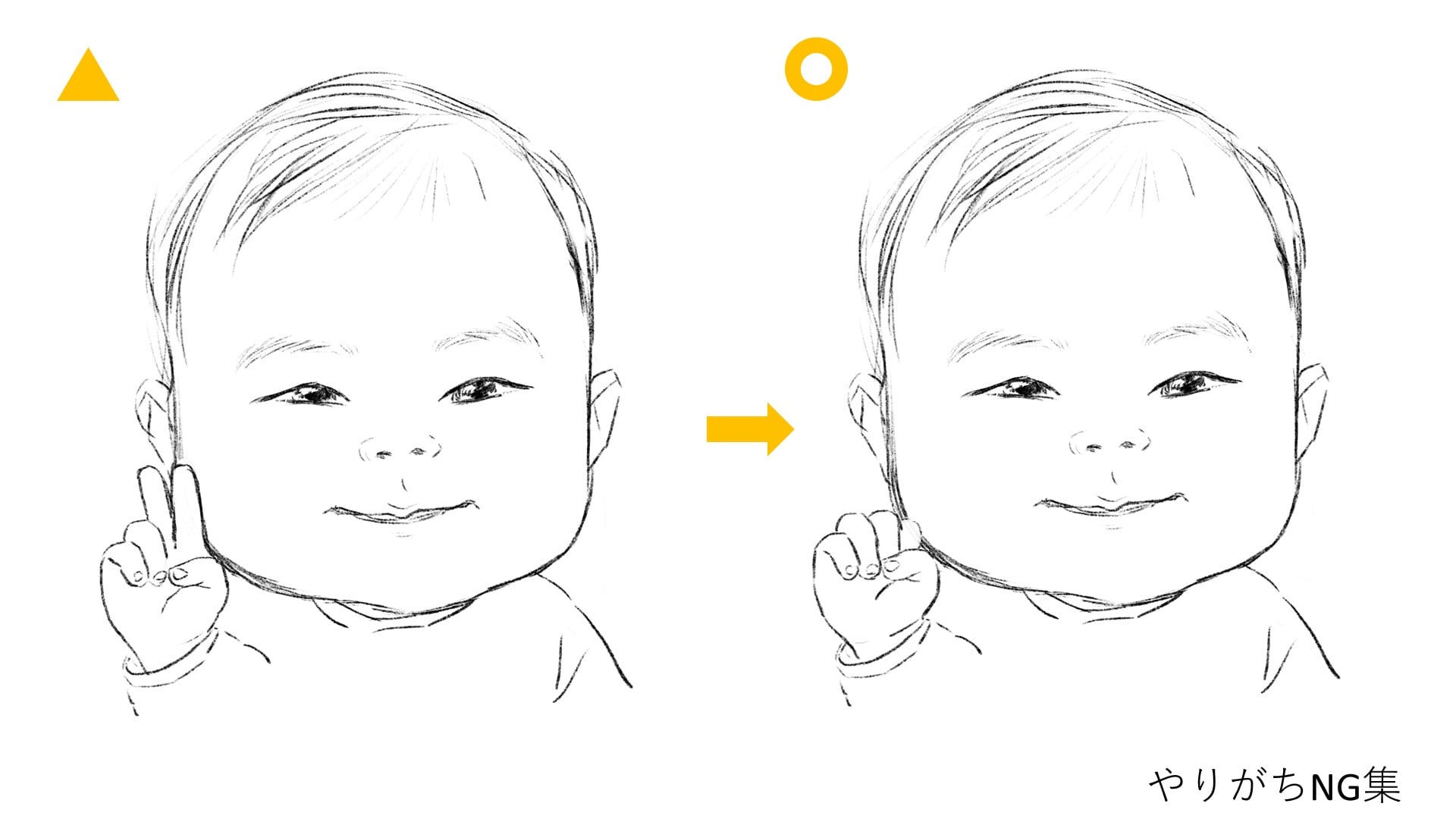 （例）・赤ちゃんがしっかりピースをしている※実際にはピースができるのは3歳くらいから。
