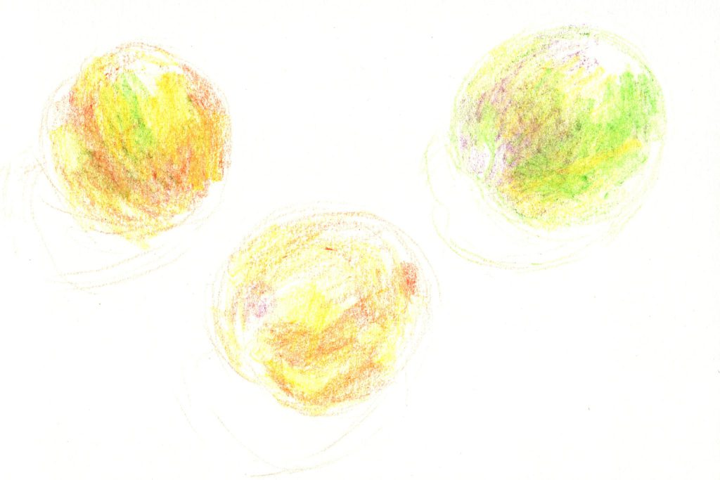 水彩色鉛筆で「すもも」の絵の書き方（手順3：これくらい塗ったらウェット）
