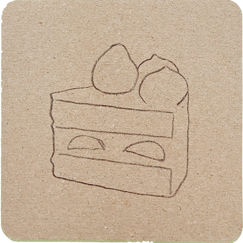 クレヨンで「ショートケーキ」の絵の描き方 線画を転写したところ