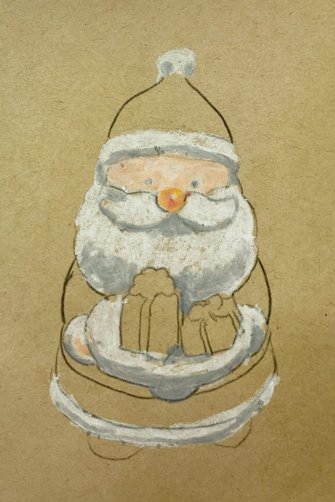 クレヨンアート「サンタさんの絵を描こう」の描き方②ひげ、肌