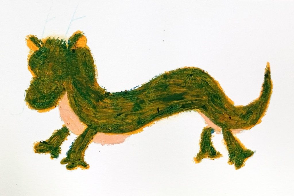 クレヨンで辰年の年賀状　重ね塗り